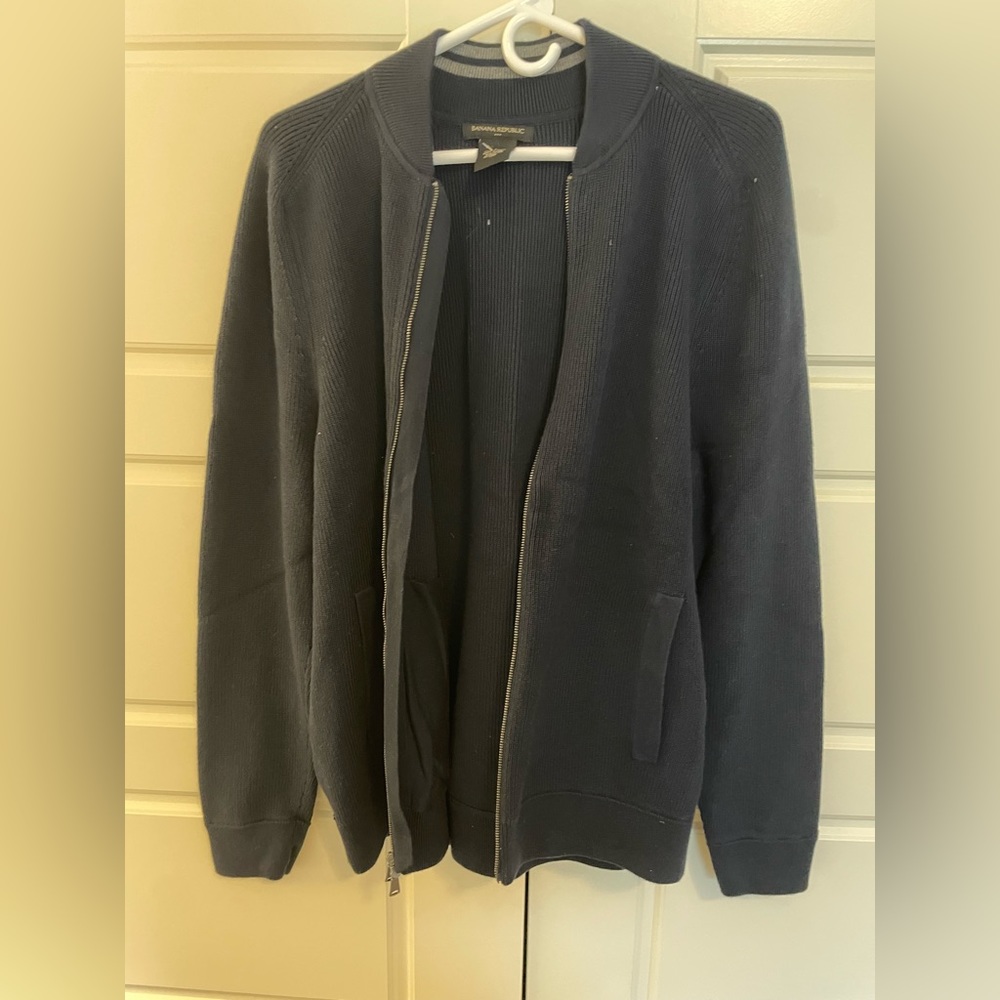 Banana Republic Men’s Large L Full Zip Cardigan Sweater Navy Blue Thick …